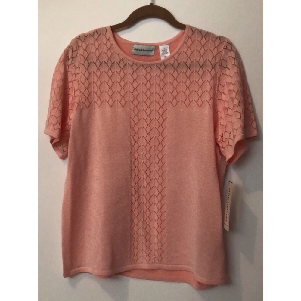 Alfred Dunner Rose Hill Women’s L Blush Pink Knit Short Sleeve Sweater Shirt Top